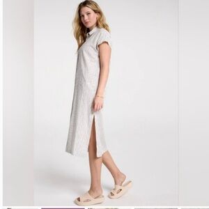 CALIA Striped White and Gray Midi Dress swim suit cover Size M. New w/out tags.